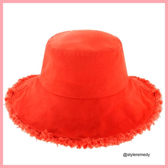 Frayed Bucket Hat Washed Cotton Floppy Wide Brim Summer Beach Headwear main image 6